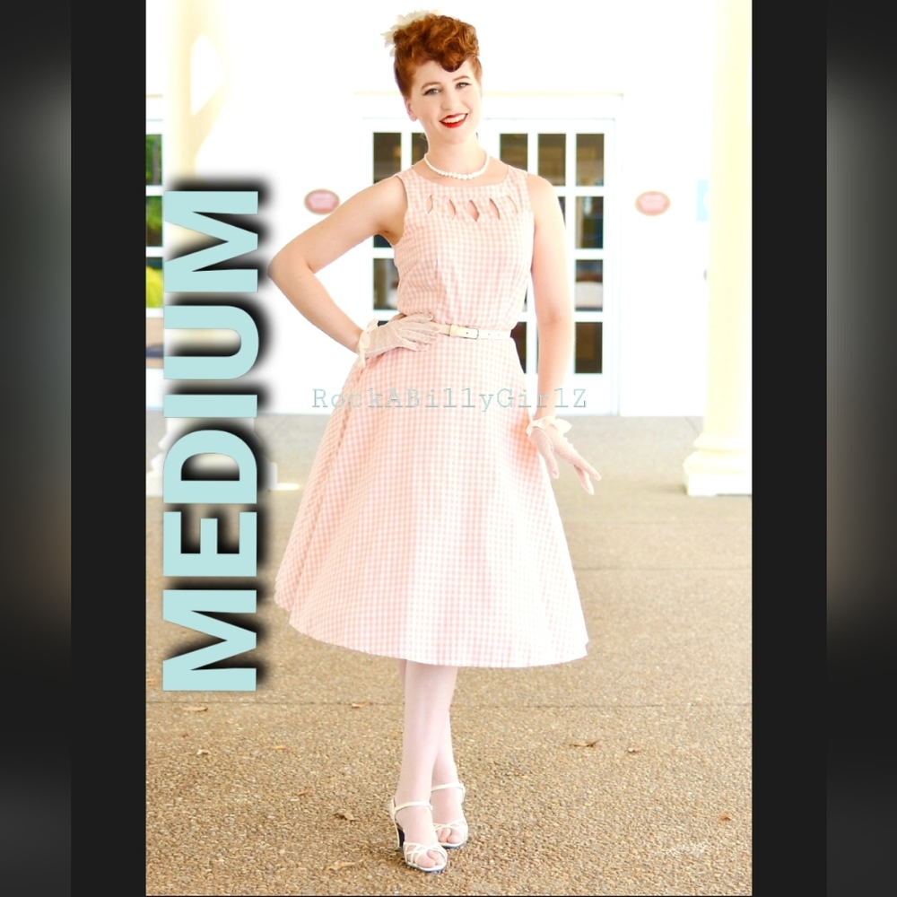 VooDoo Vixen Vintage 1940's Spring Pinup Pink Peach Gingham FitnFlare Dress